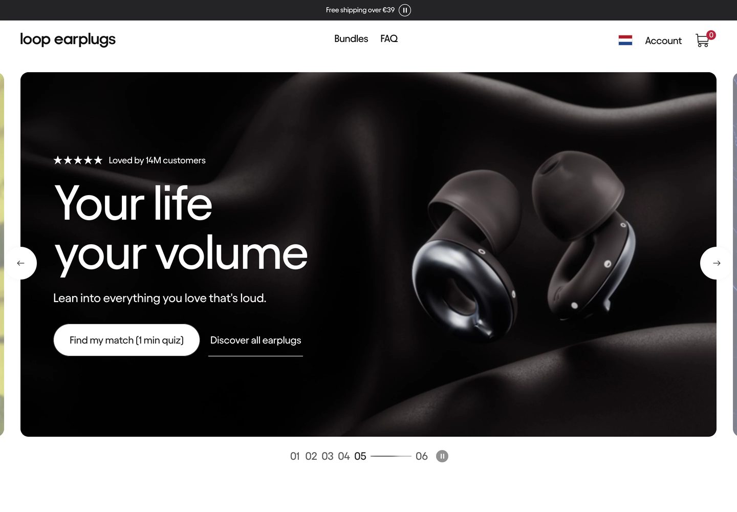 Desktop homepage of Loop Earplugs