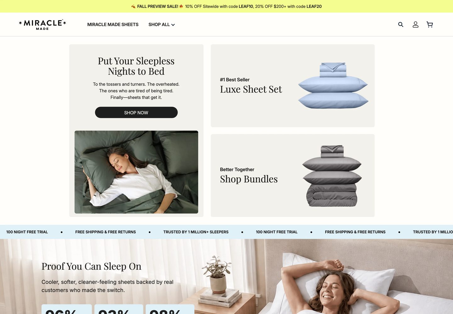 Desktop homepage of Miracle Brand