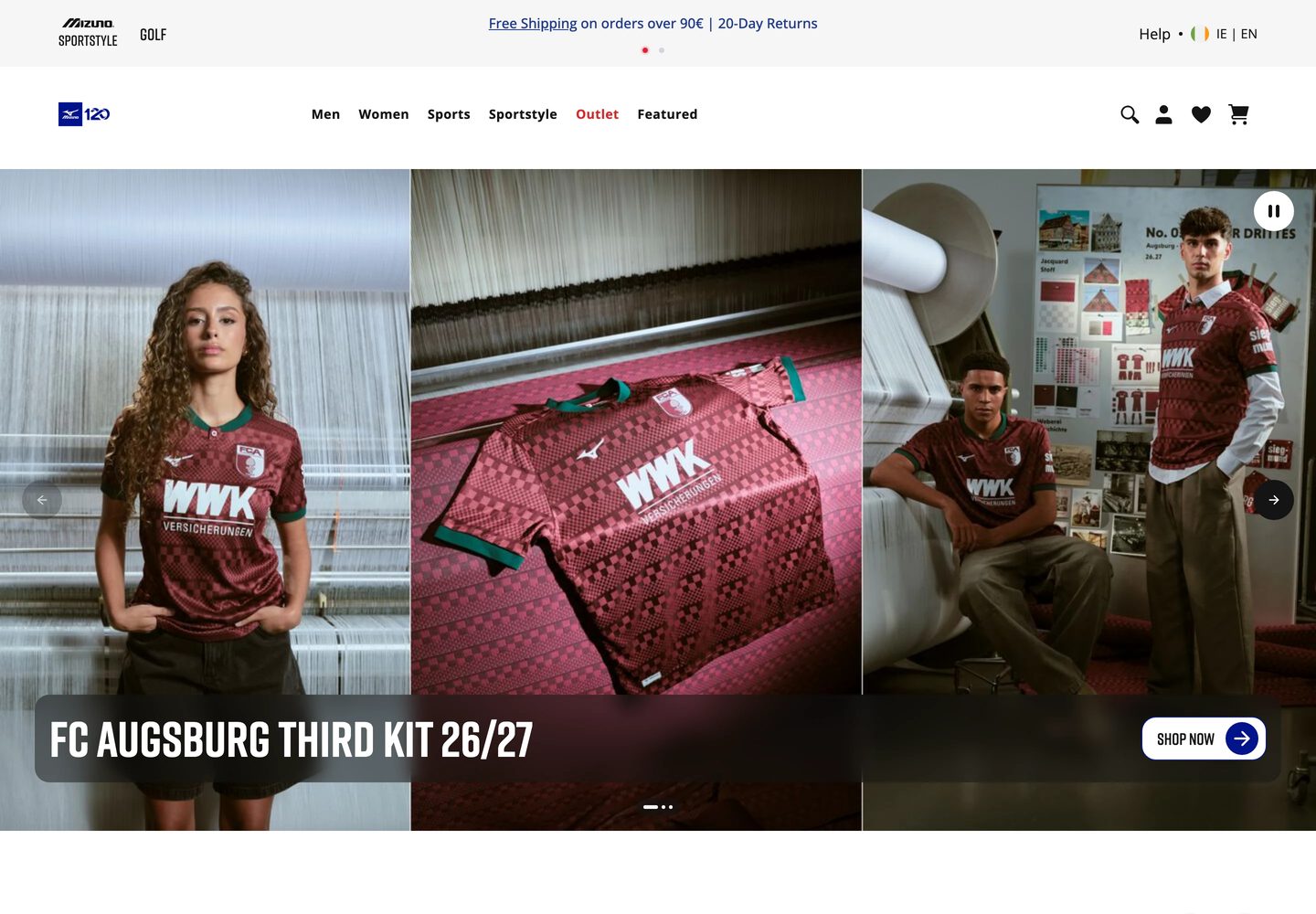 Desktop homepage of Mizuno