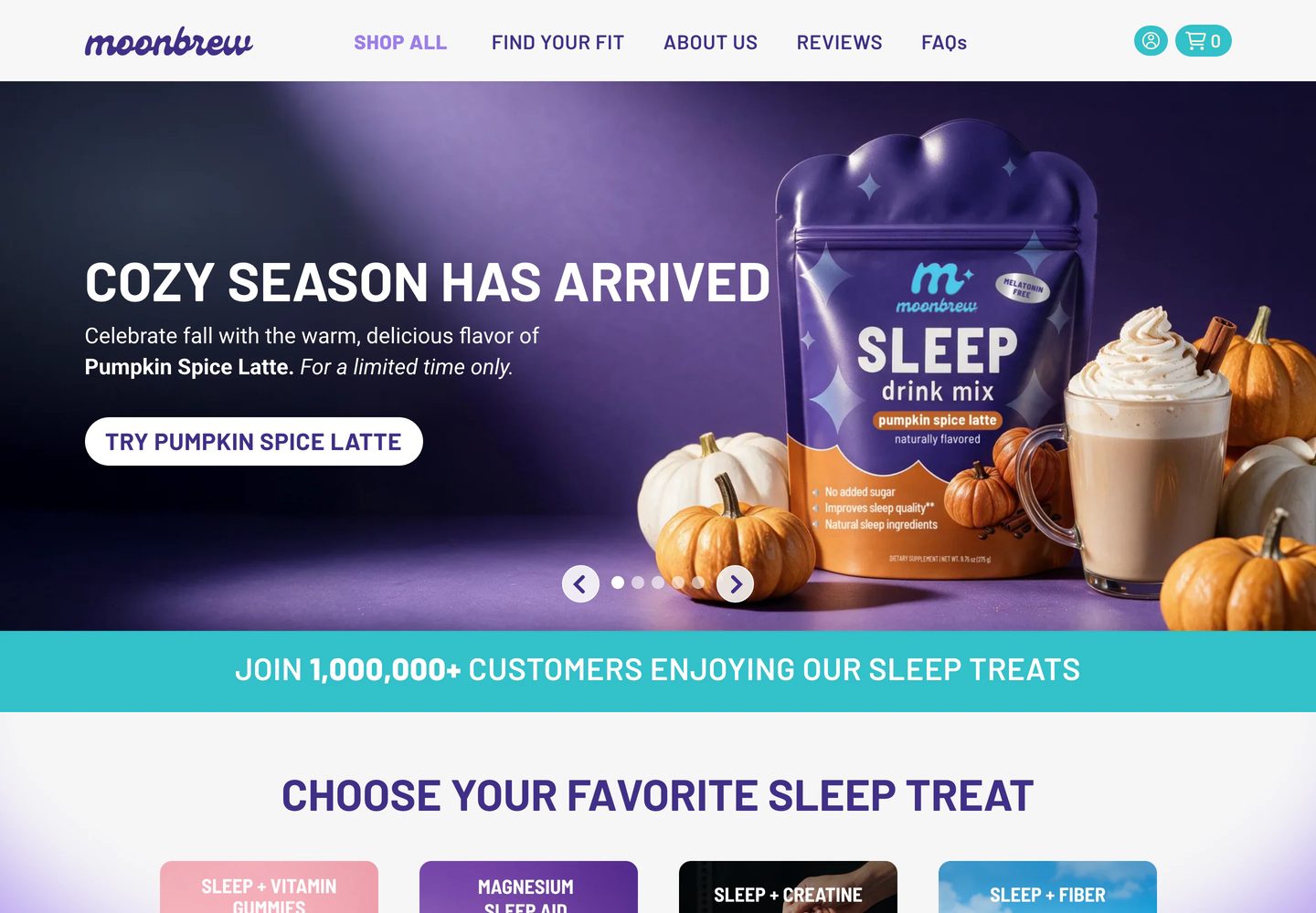 Desktop homepage of Moonbrew
