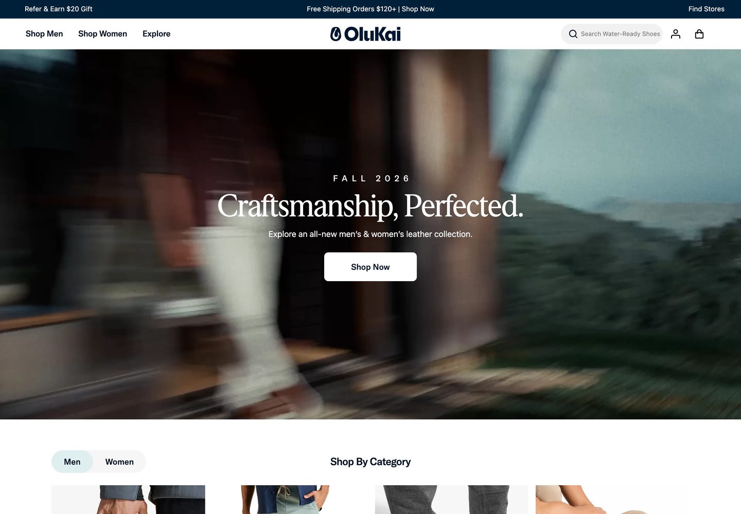 Desktop homepage of OluKai