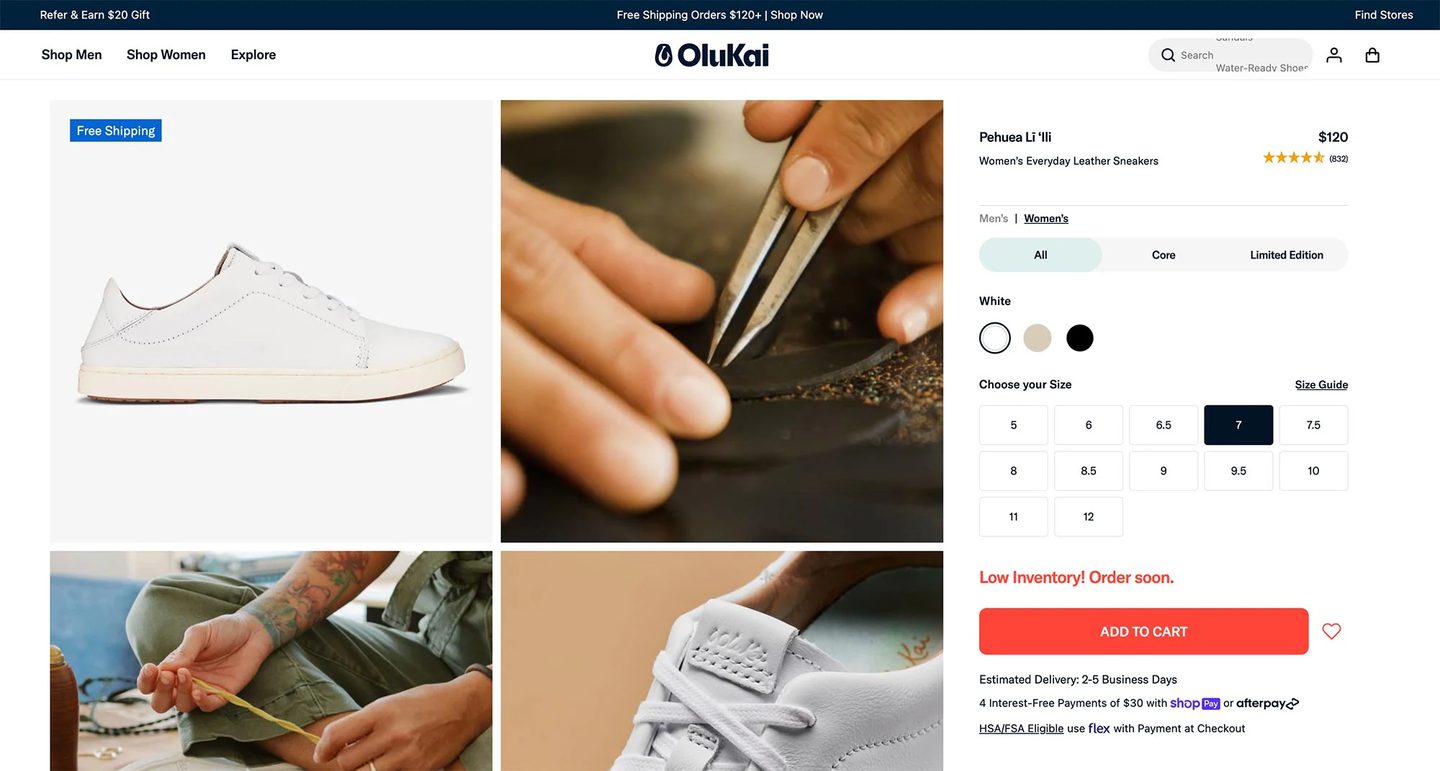 Desktop product page of OluKai