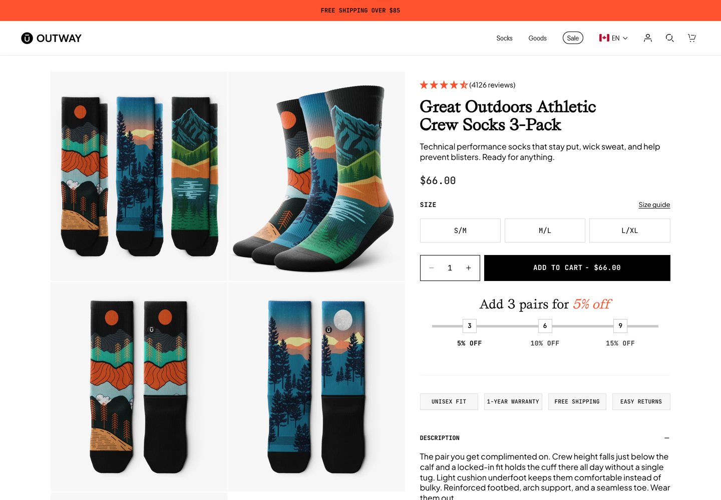 Desktop product page of Outway