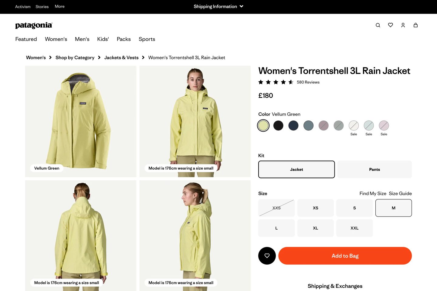 Desktop product page of Patagonia