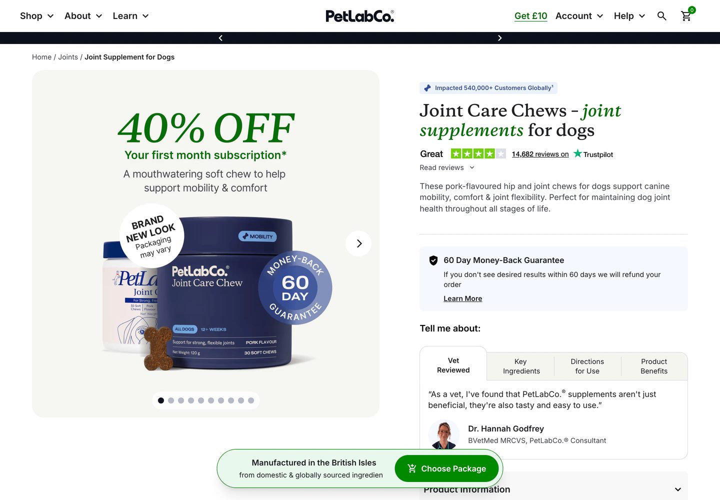 Desktop product page of PetLab Co