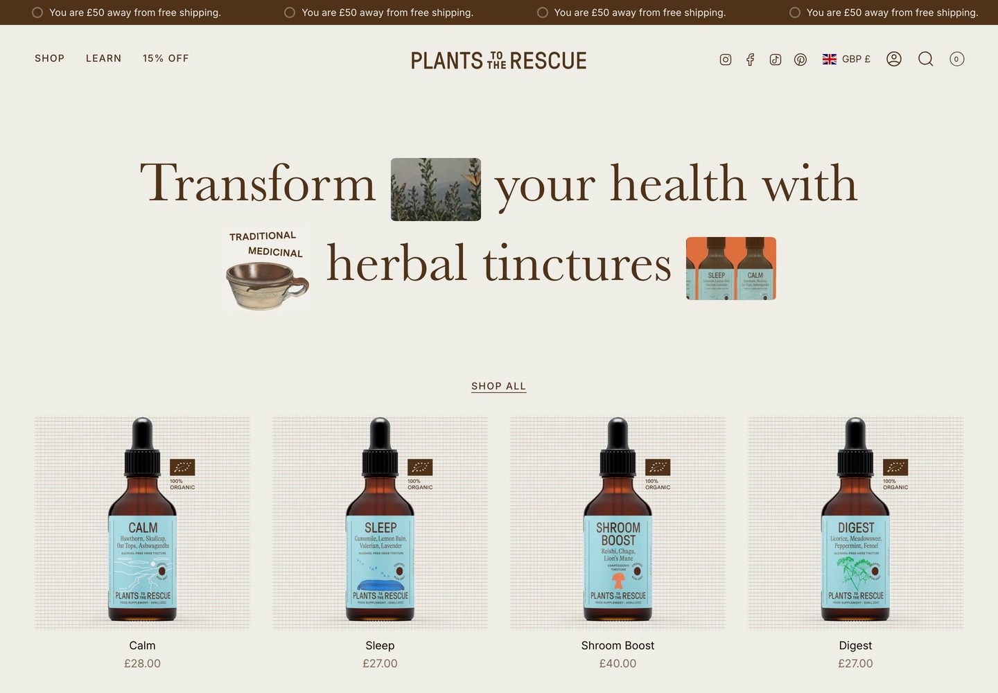 Desktop homepage of Plants to the Rescue