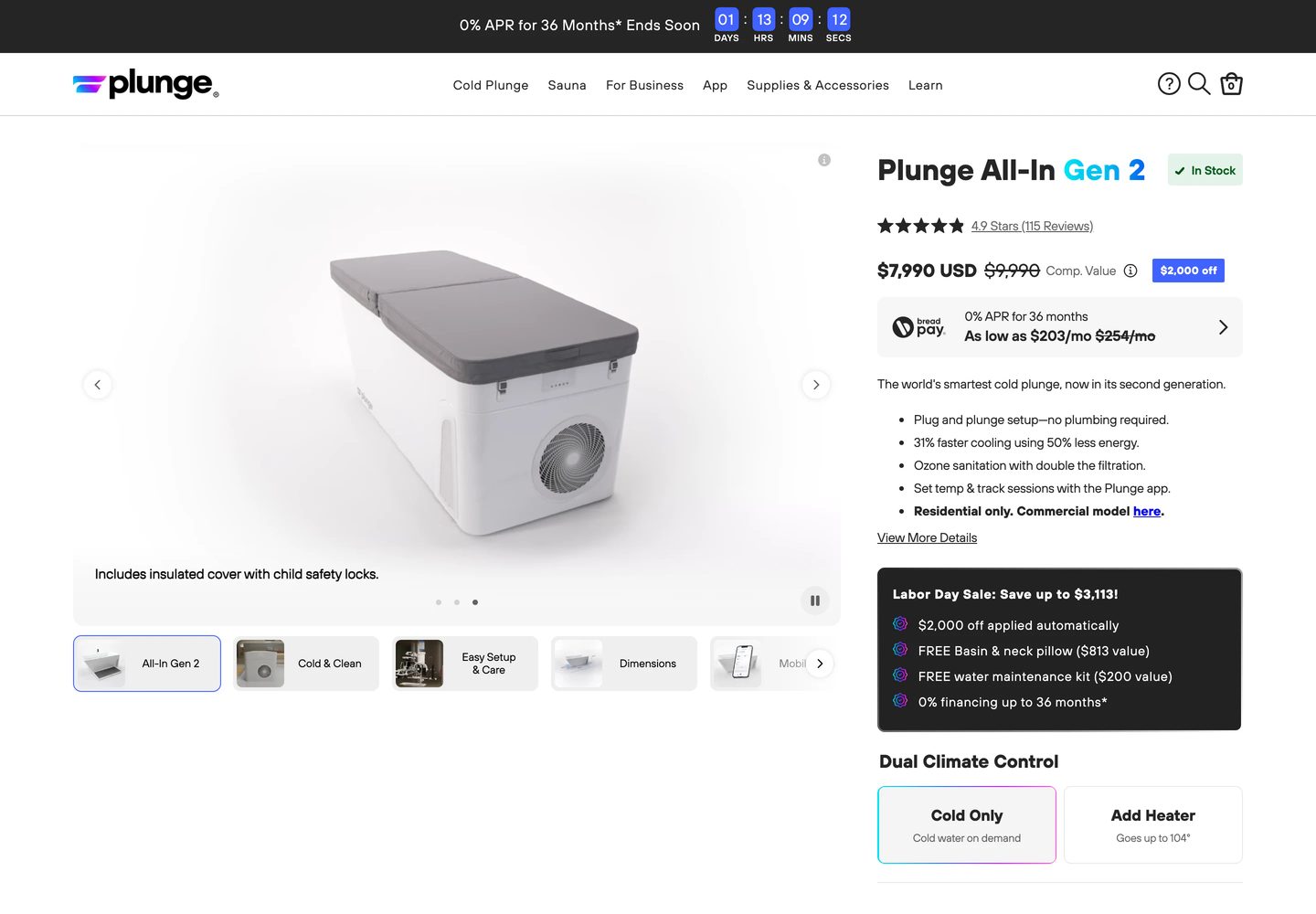 Desktop product page of Plunge