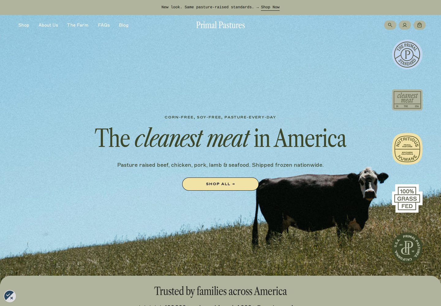 Desktop homepage of Primal Pastures