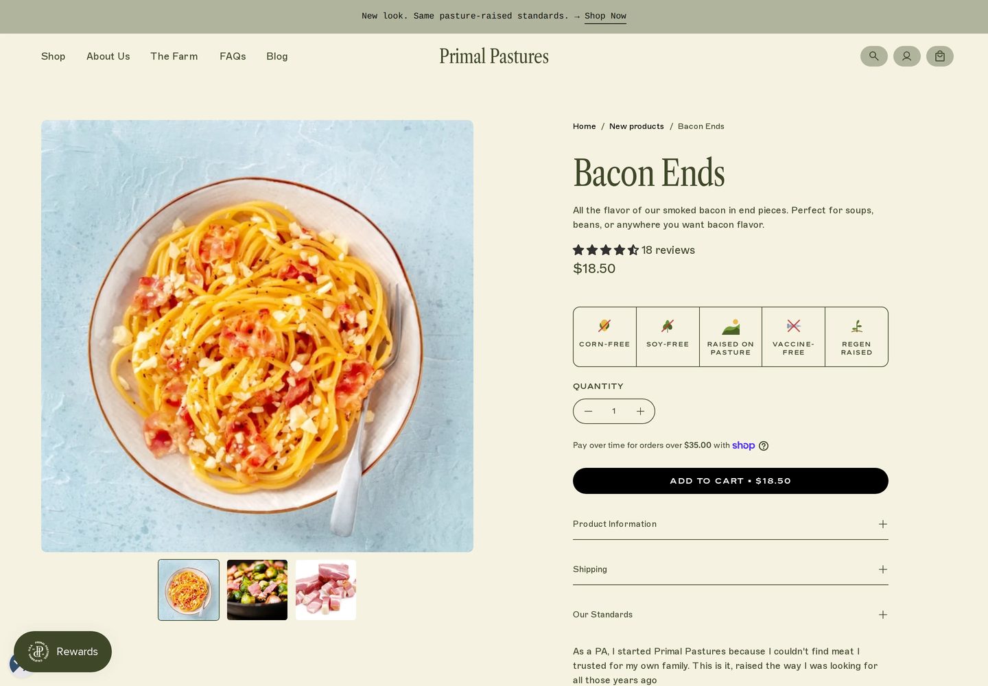 Desktop product page of Primal Pastures