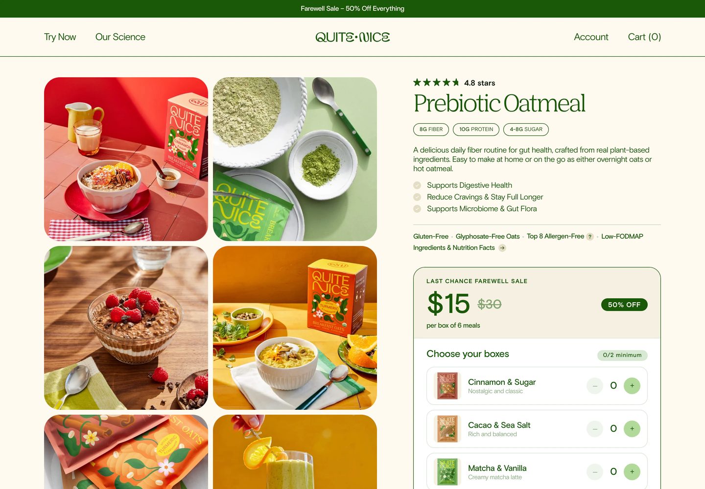 Desktop product page of Quite Nice