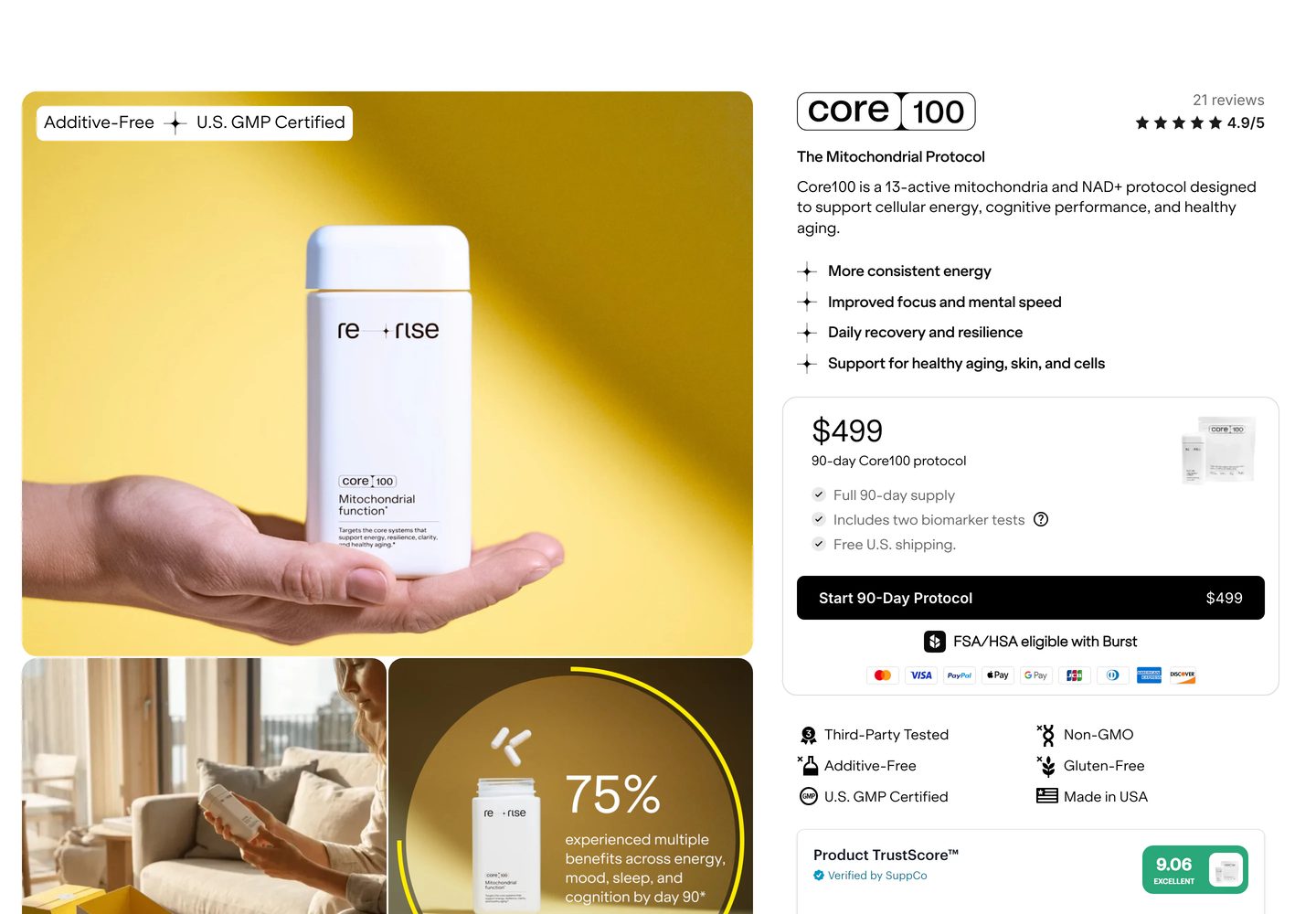 Desktop product page of Rerise