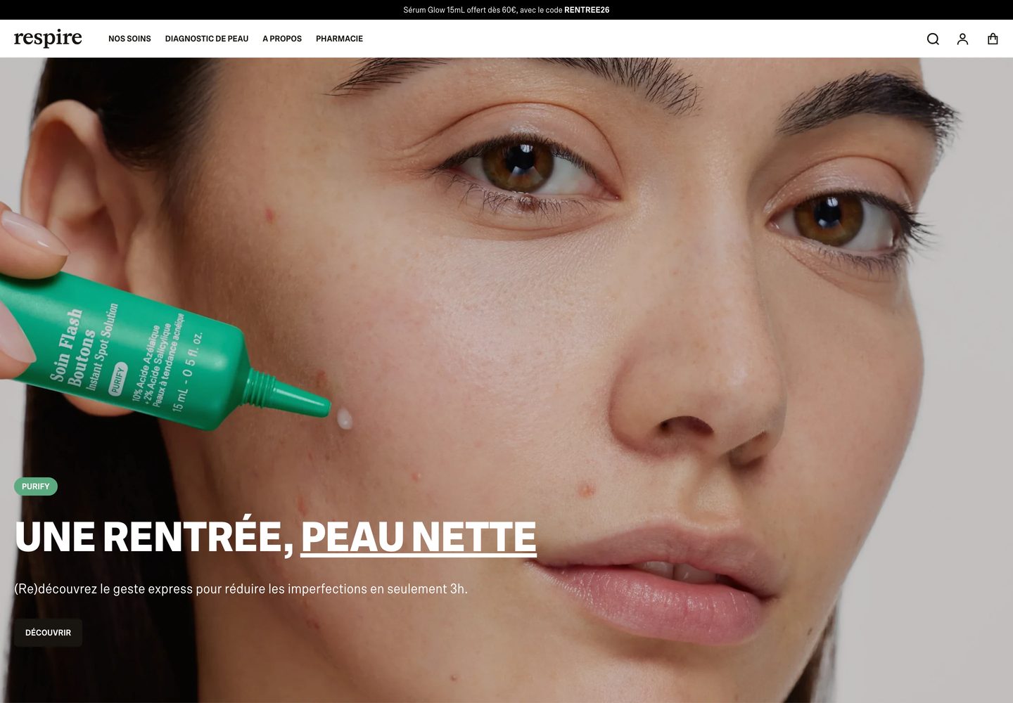 Desktop homepage of Respire