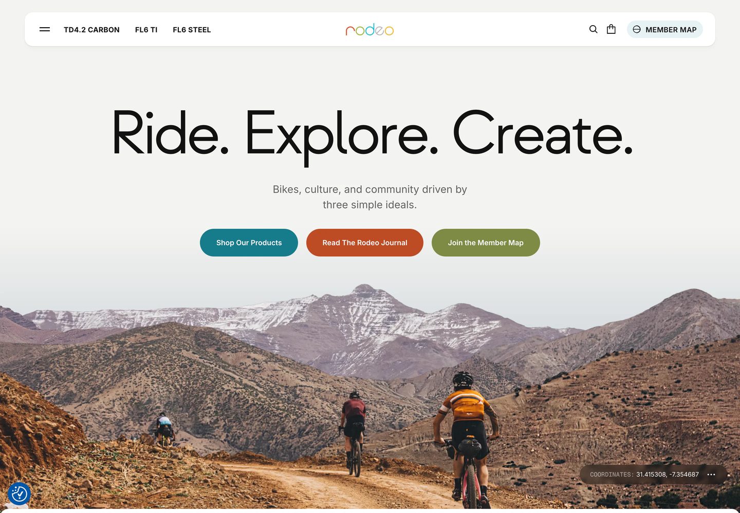 Desktop homepage of Rodeo Adventure Labs