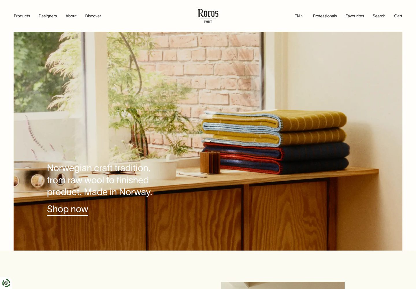 Desktop homepage of Røros Tweed