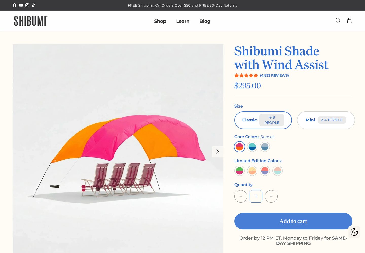 Desktop product page of Shibumi Shade