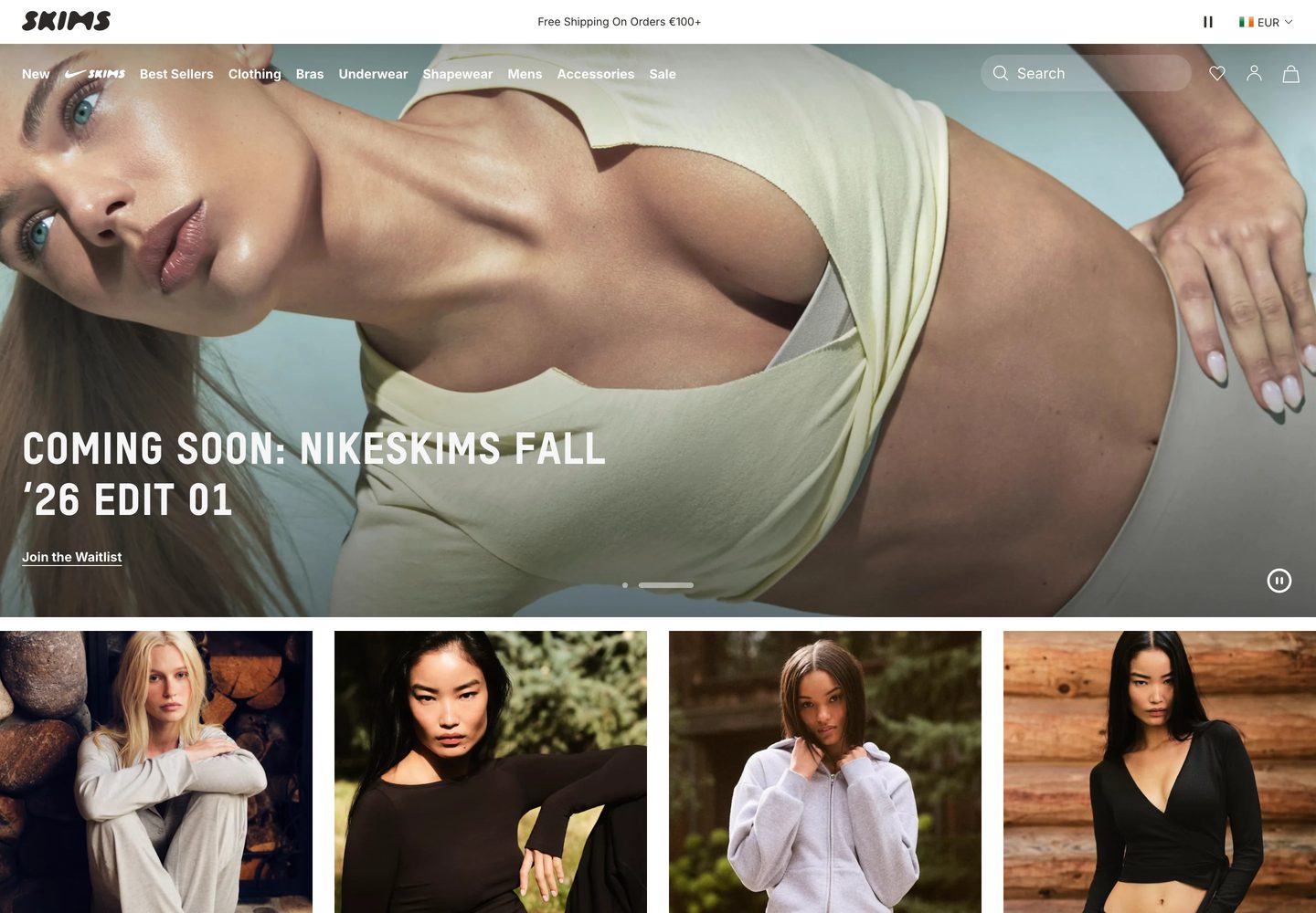 Desktop homepage of SKIMS