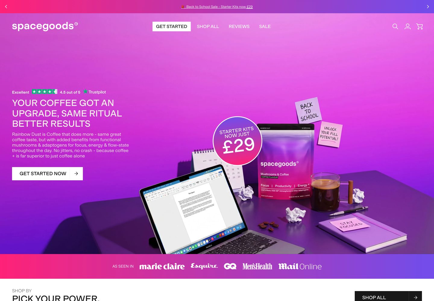 Desktop homepage of Spacegoods