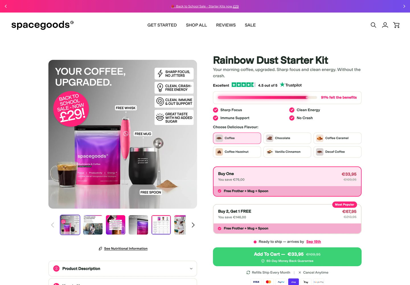 Desktop product page of Spacegoods