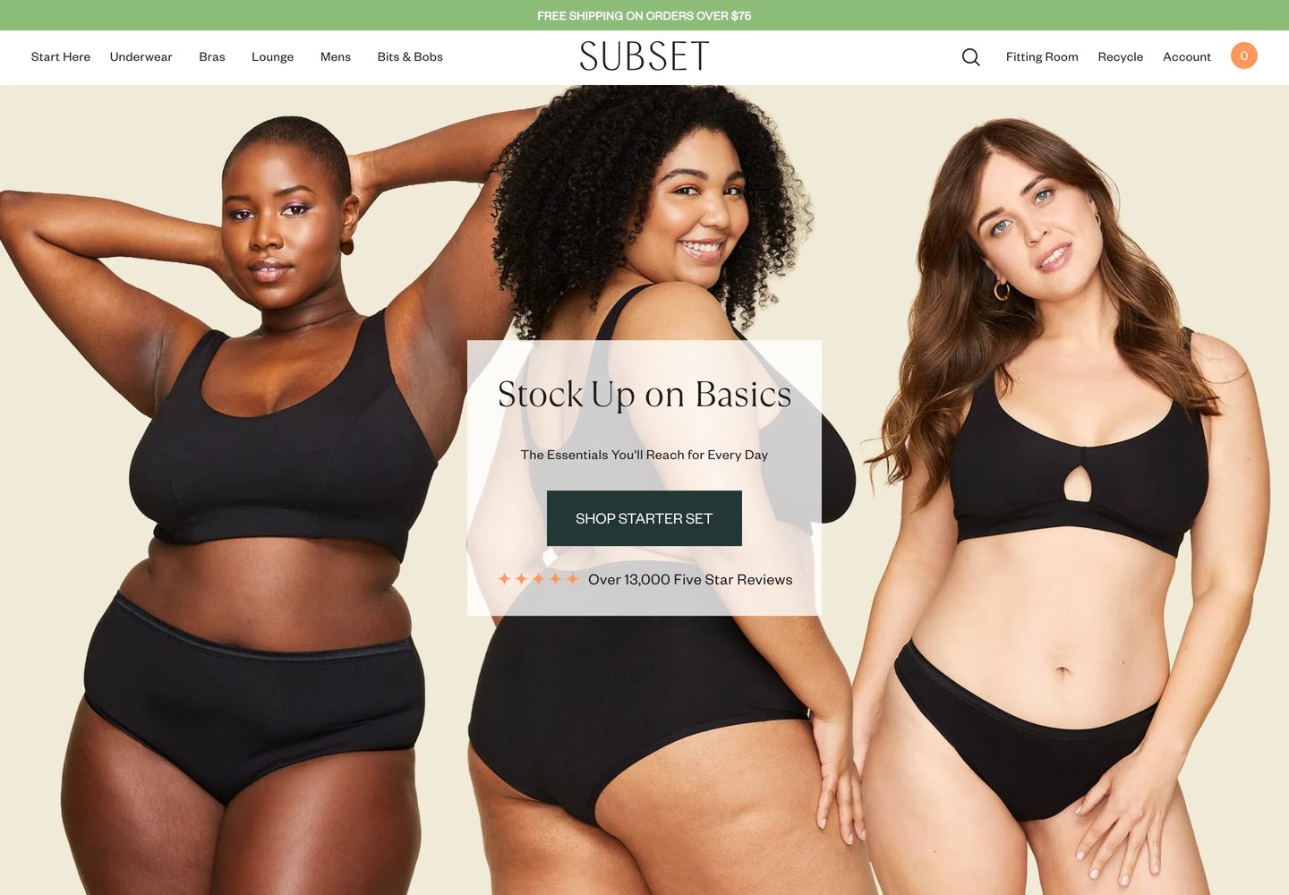 Desktop homepage of Subset