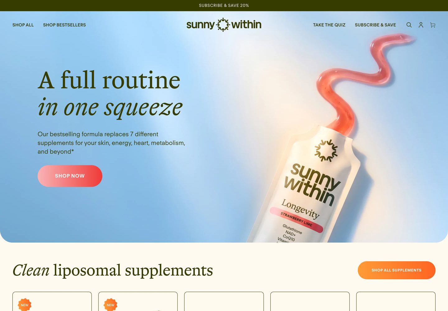 Desktop homepage of Sunny Within