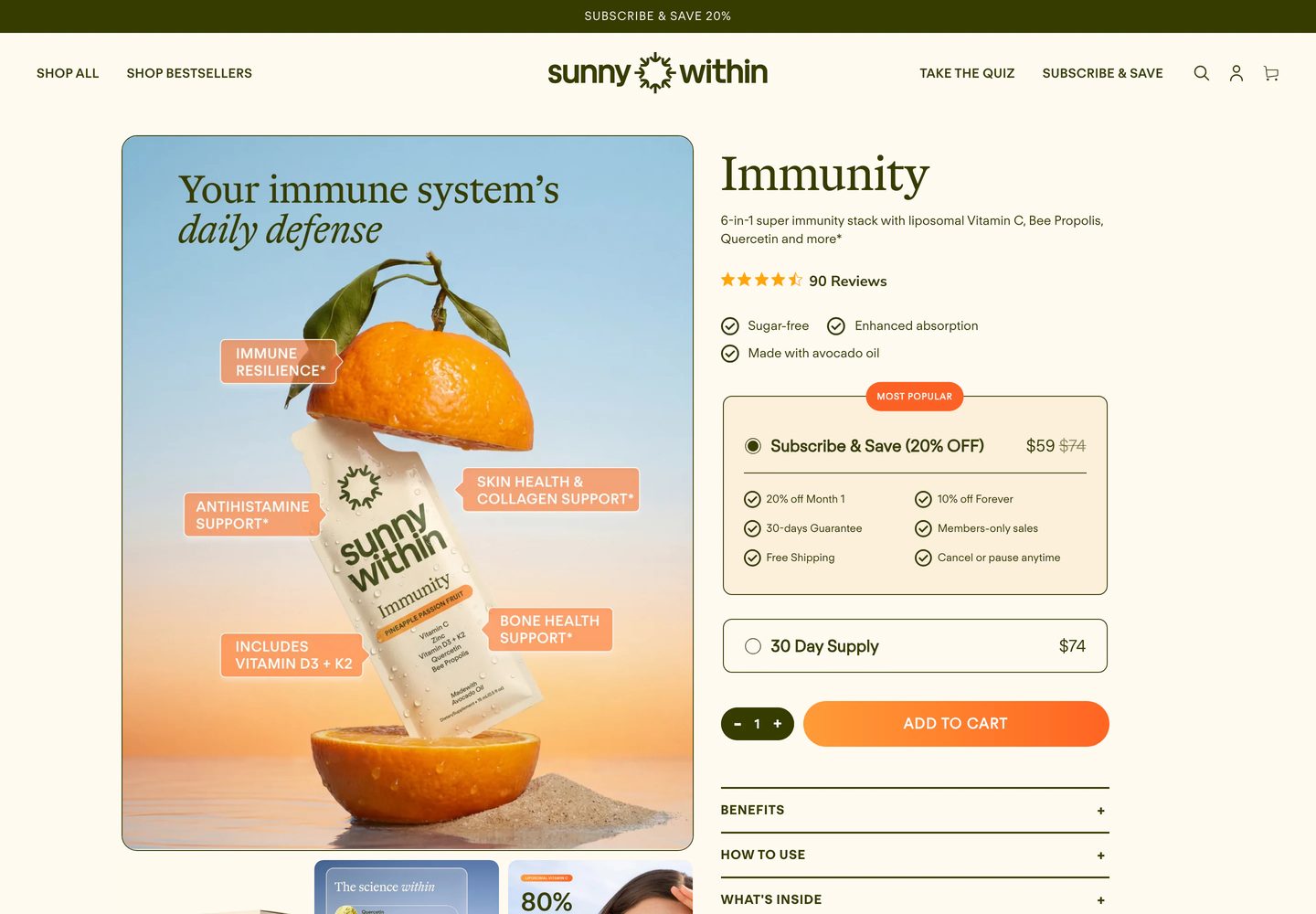 Desktop product page of Sunny Within