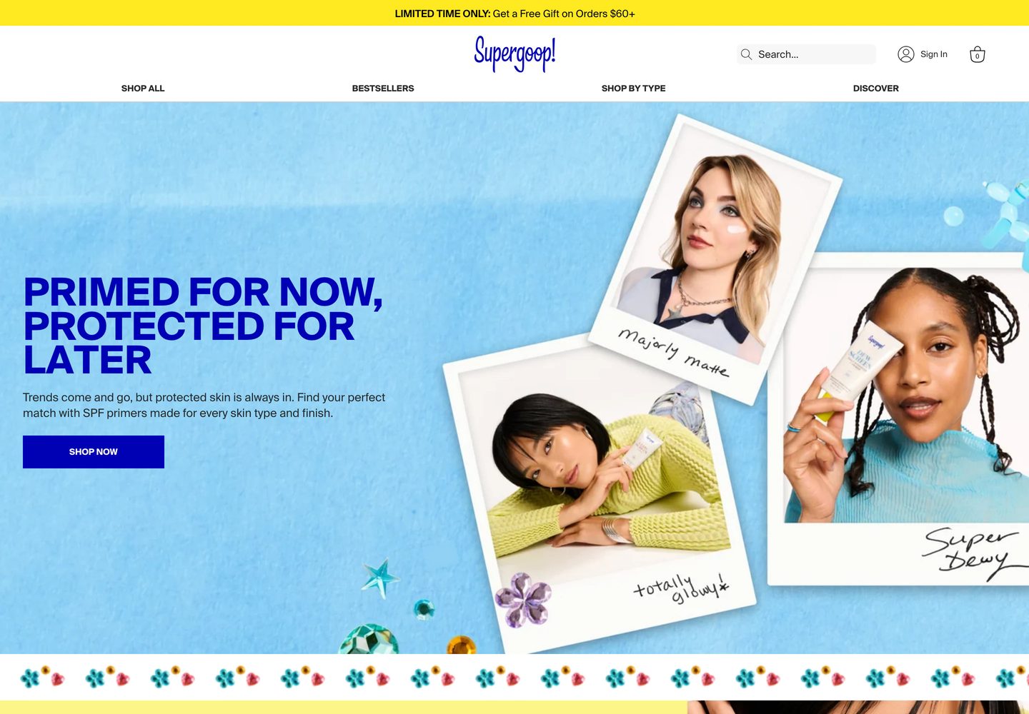 Desktop homepage of Supergoop!