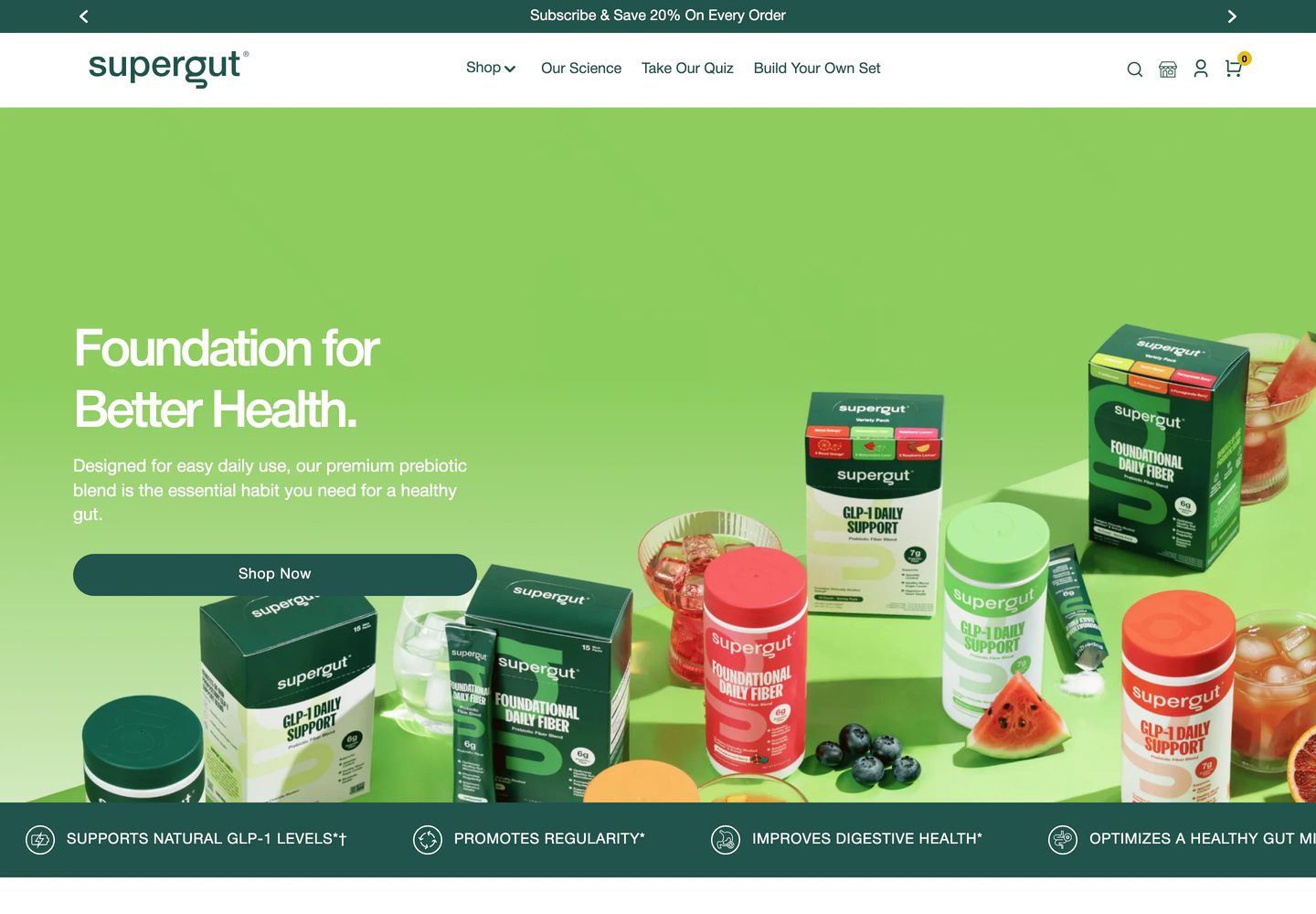 Desktop homepage of Supergut