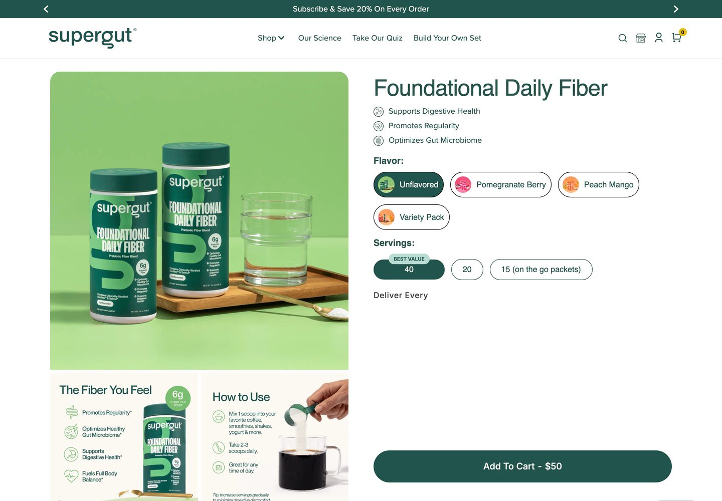 Desktop product page of Supergut
