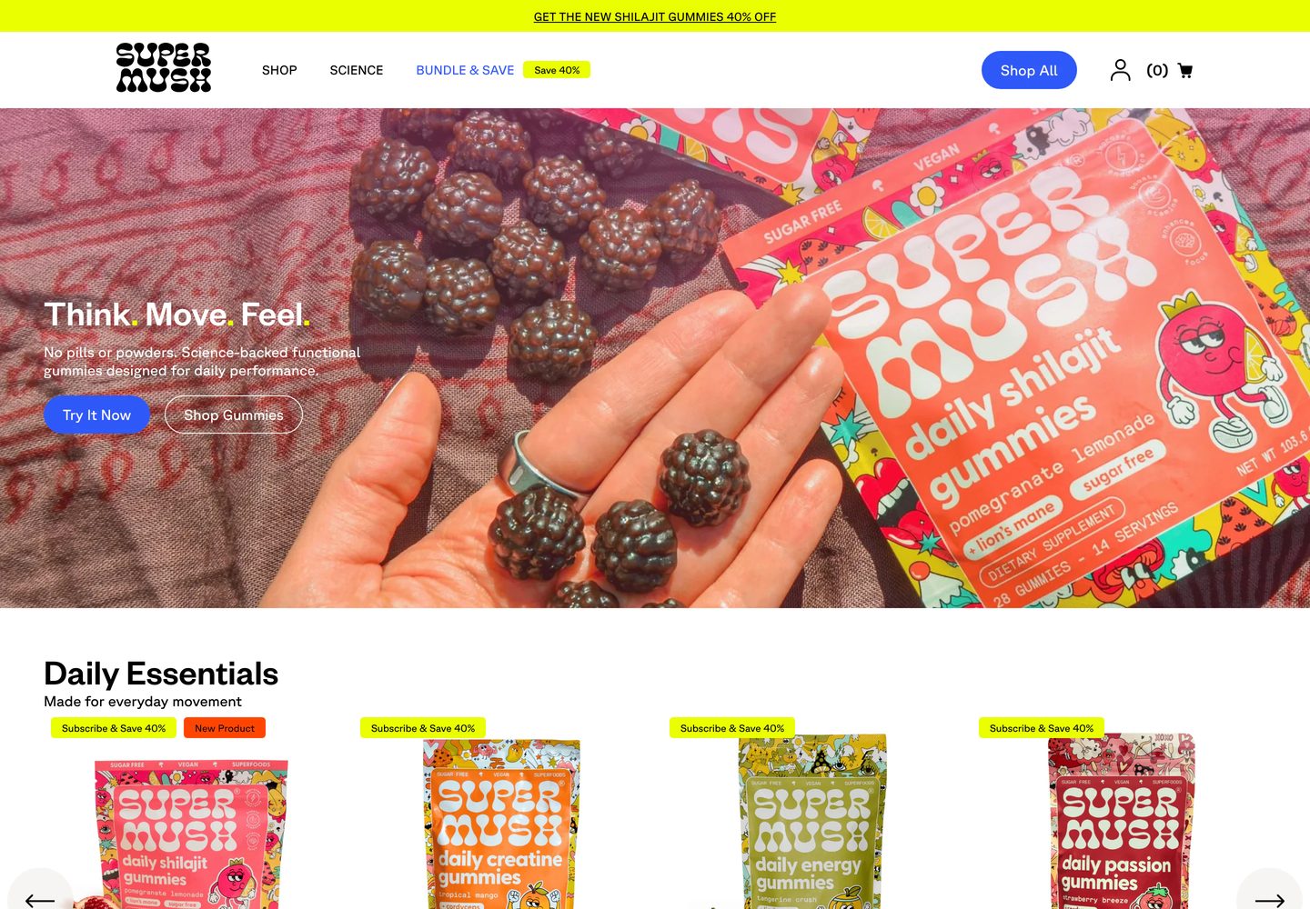 Desktop homepage of SuperMush