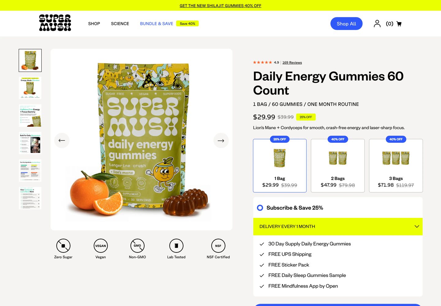 Desktop product page of SuperMush
