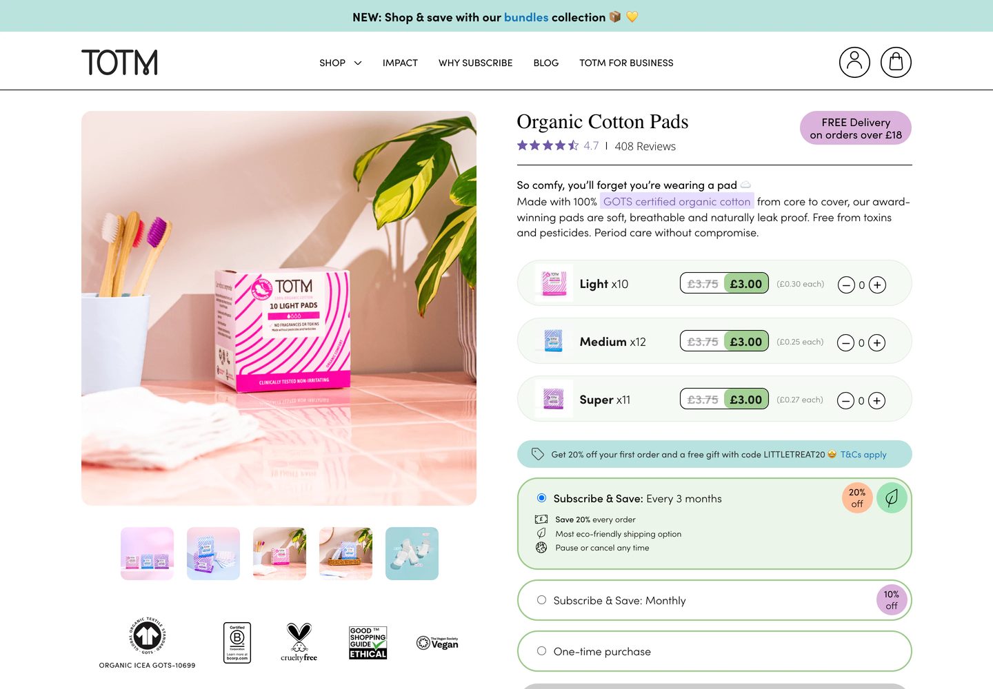 Desktop product page of TOTM