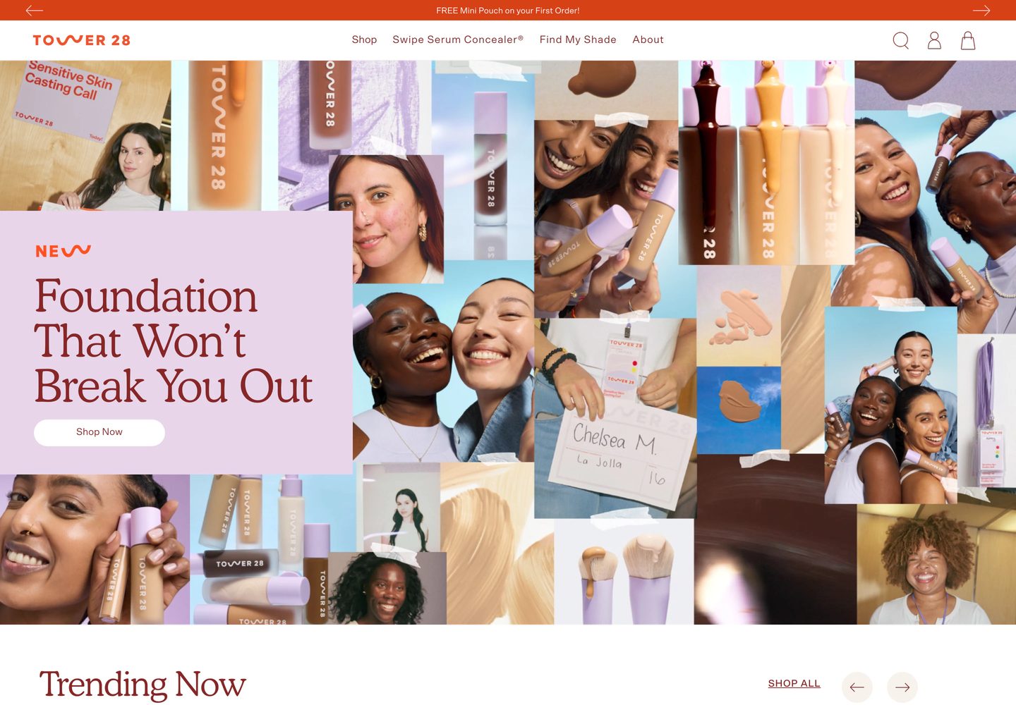 Desktop homepage of Tower 28