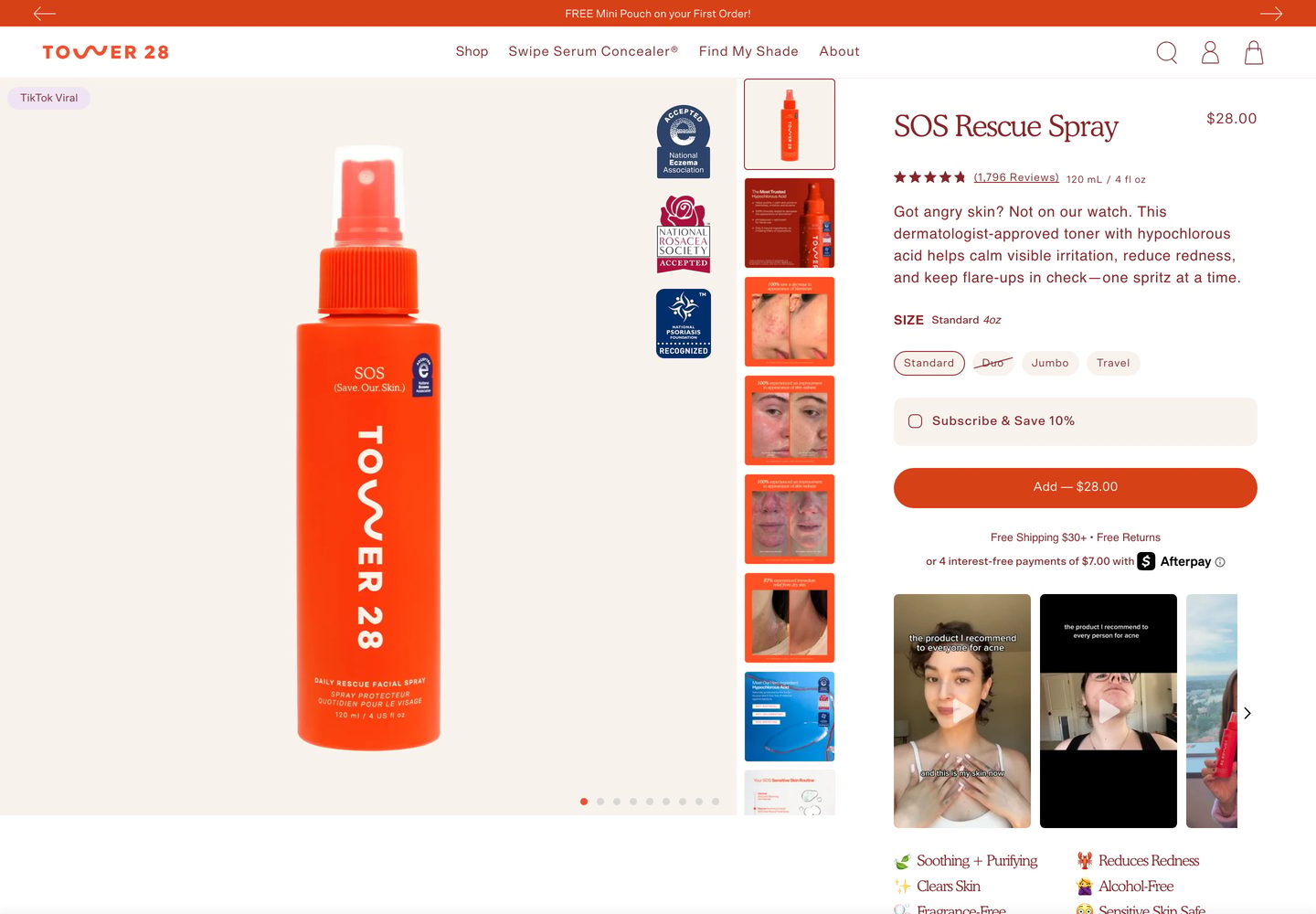Desktop product page of Tower 28
