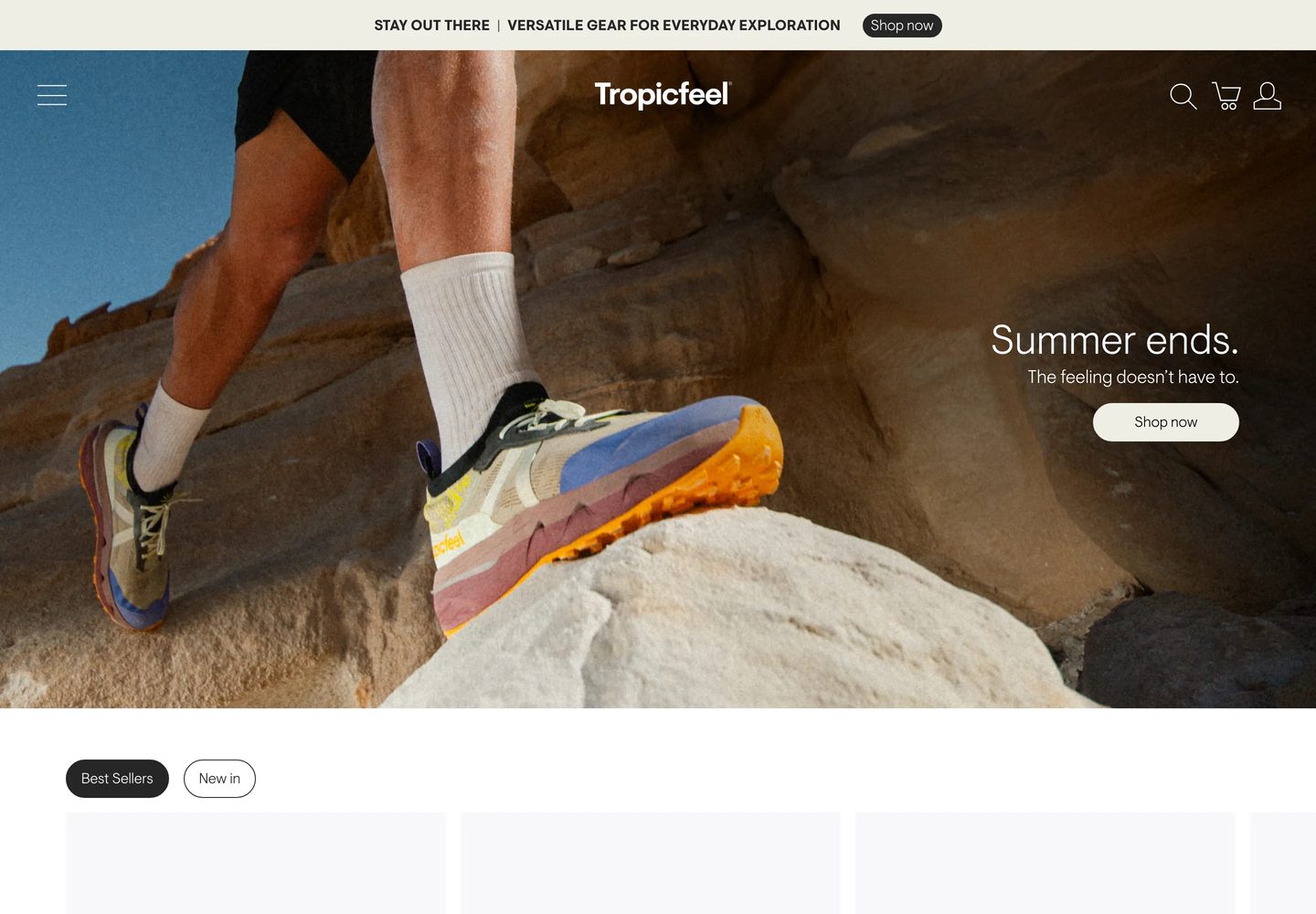 Desktop homepage of Tropicfeel