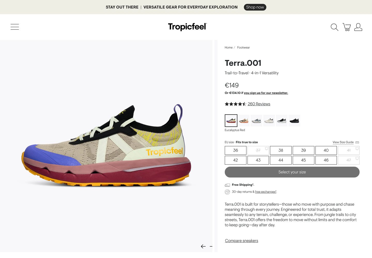 Desktop product page of Tropicfeel