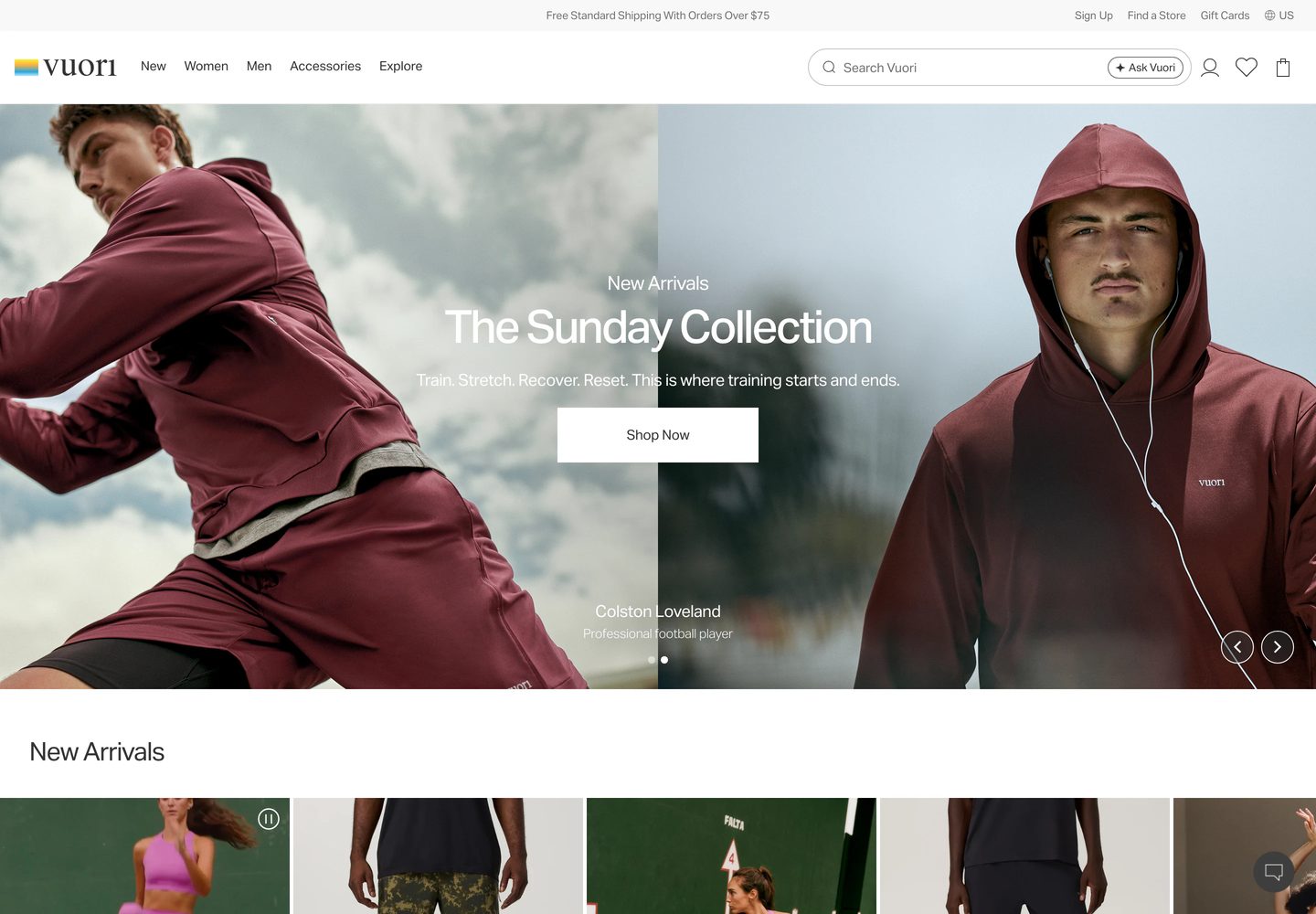 Desktop homepage of Vuori