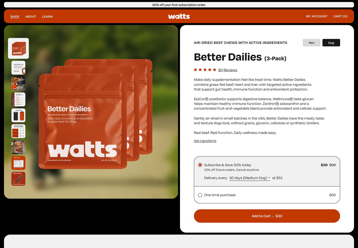 Desktop product page of Watts