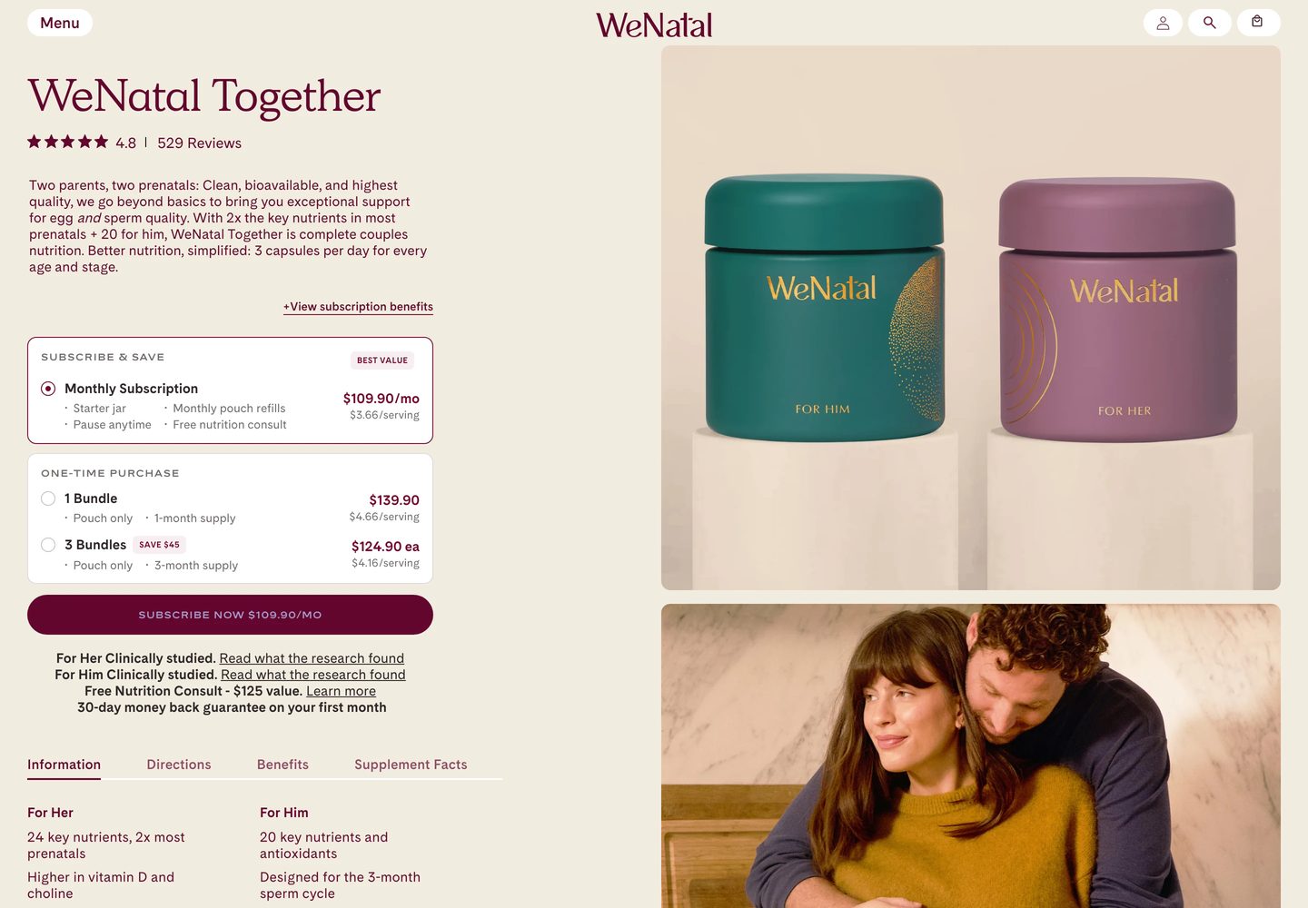 Desktop product page of WeNatal