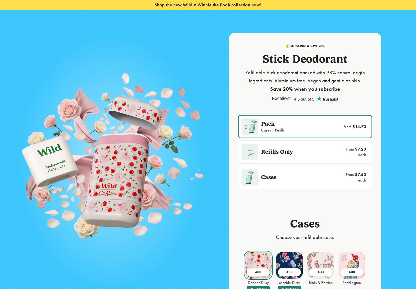 Desktop product page of Wild