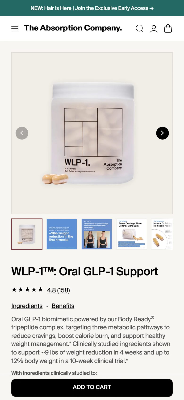 Mobile product page of Absorb