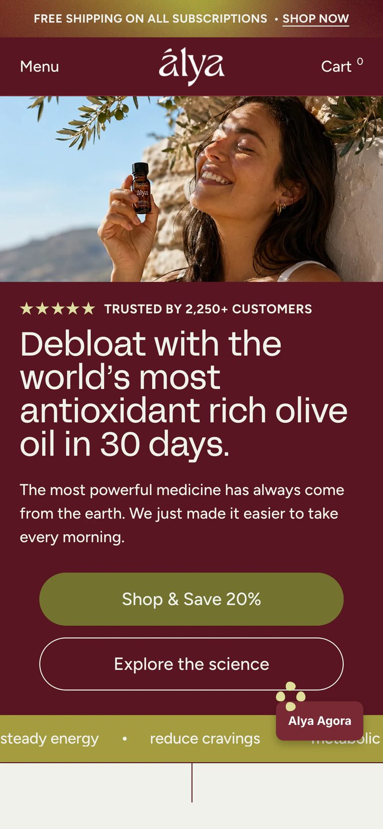 Mobile homepage of Alya Health