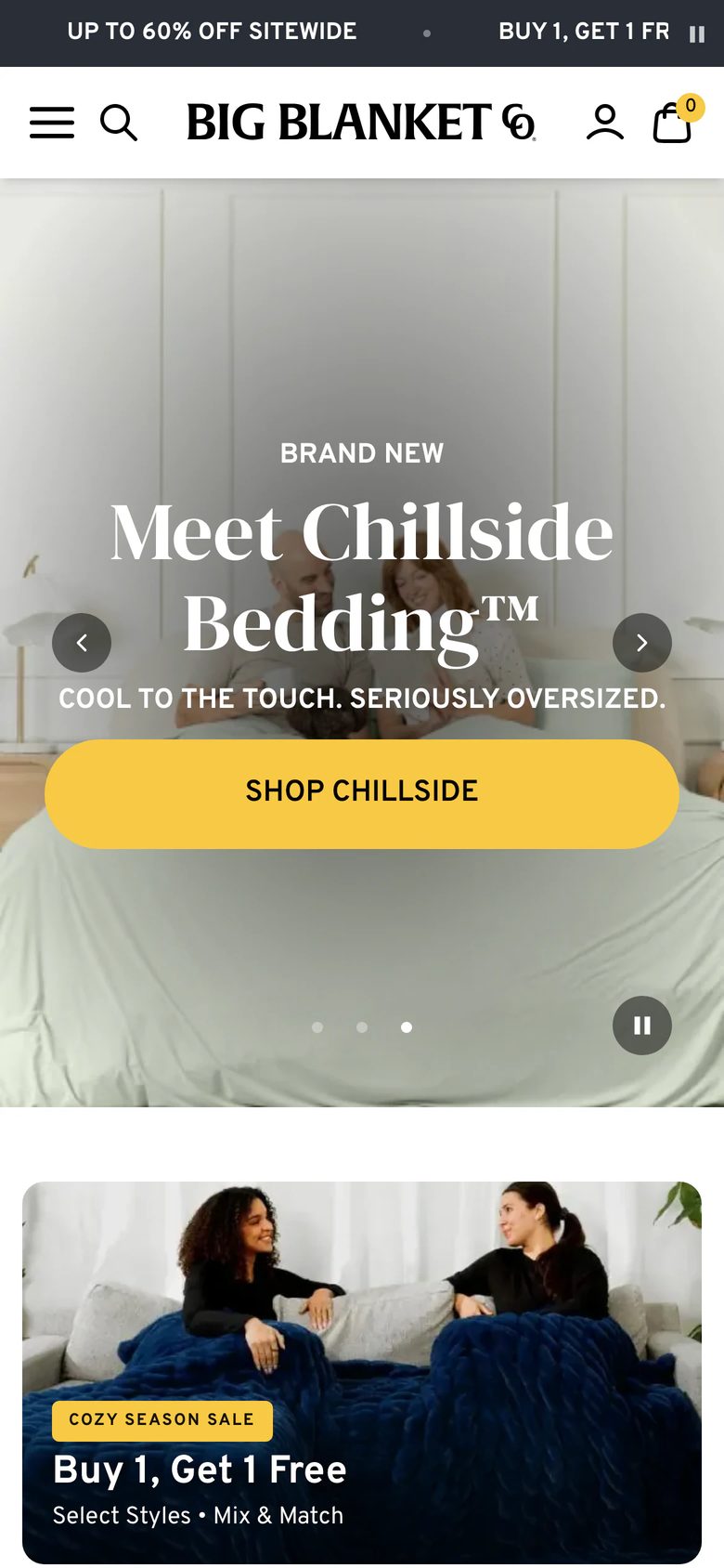 Mobile homepage of Big Blanket Co