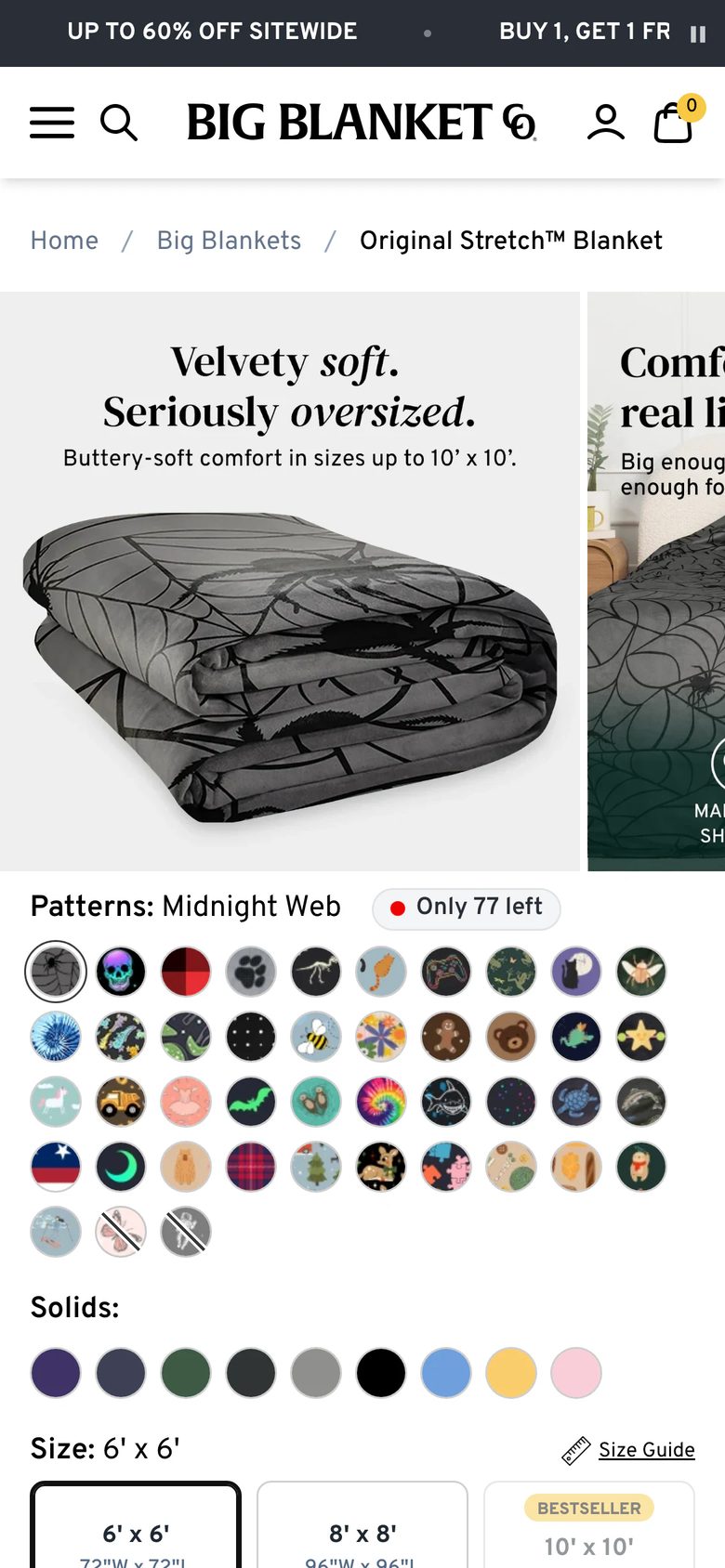 Mobile product page of Big Blanket Co