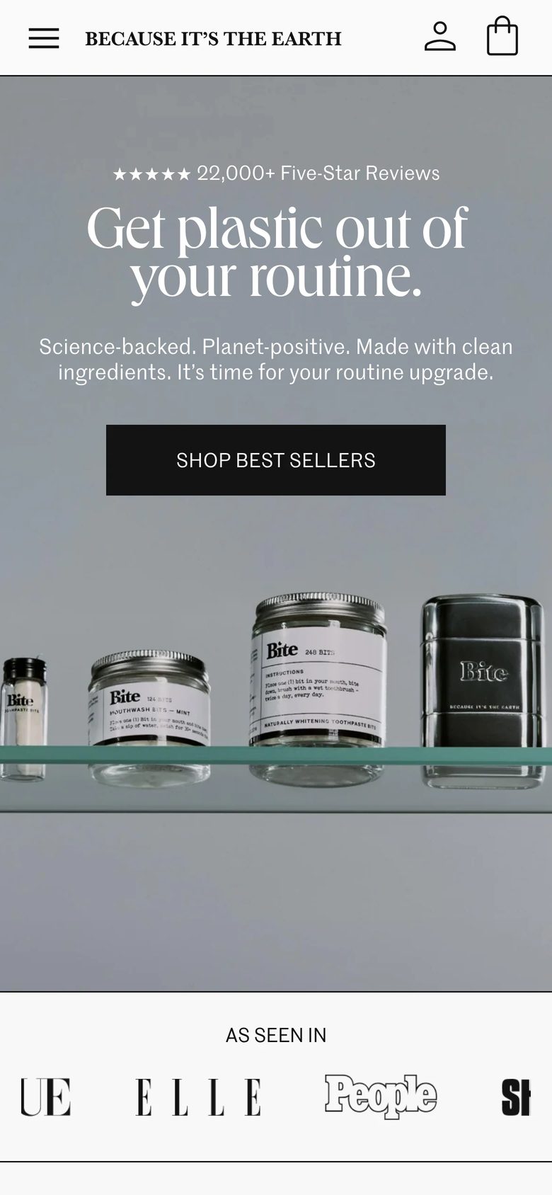 Mobile homepage of Bite