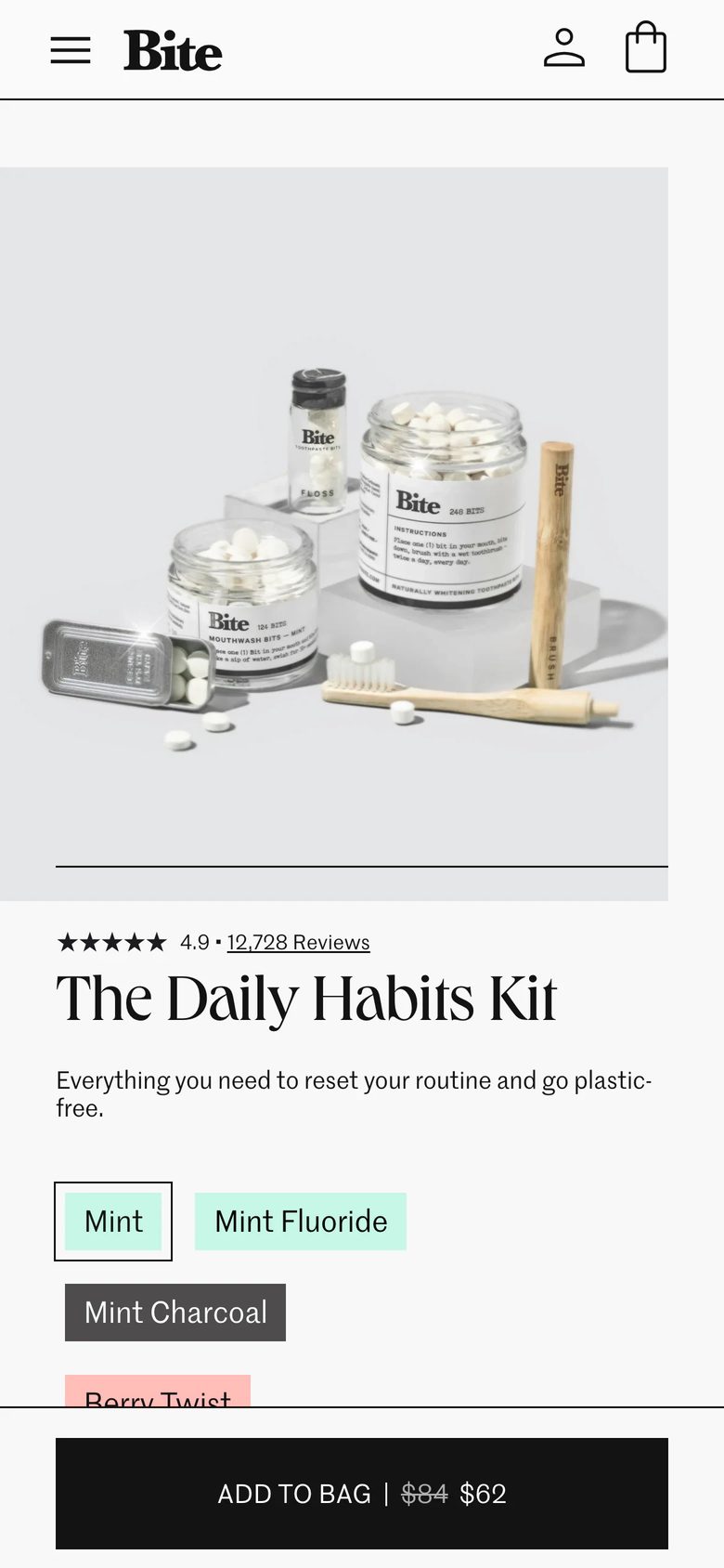 Mobile product page of Bite