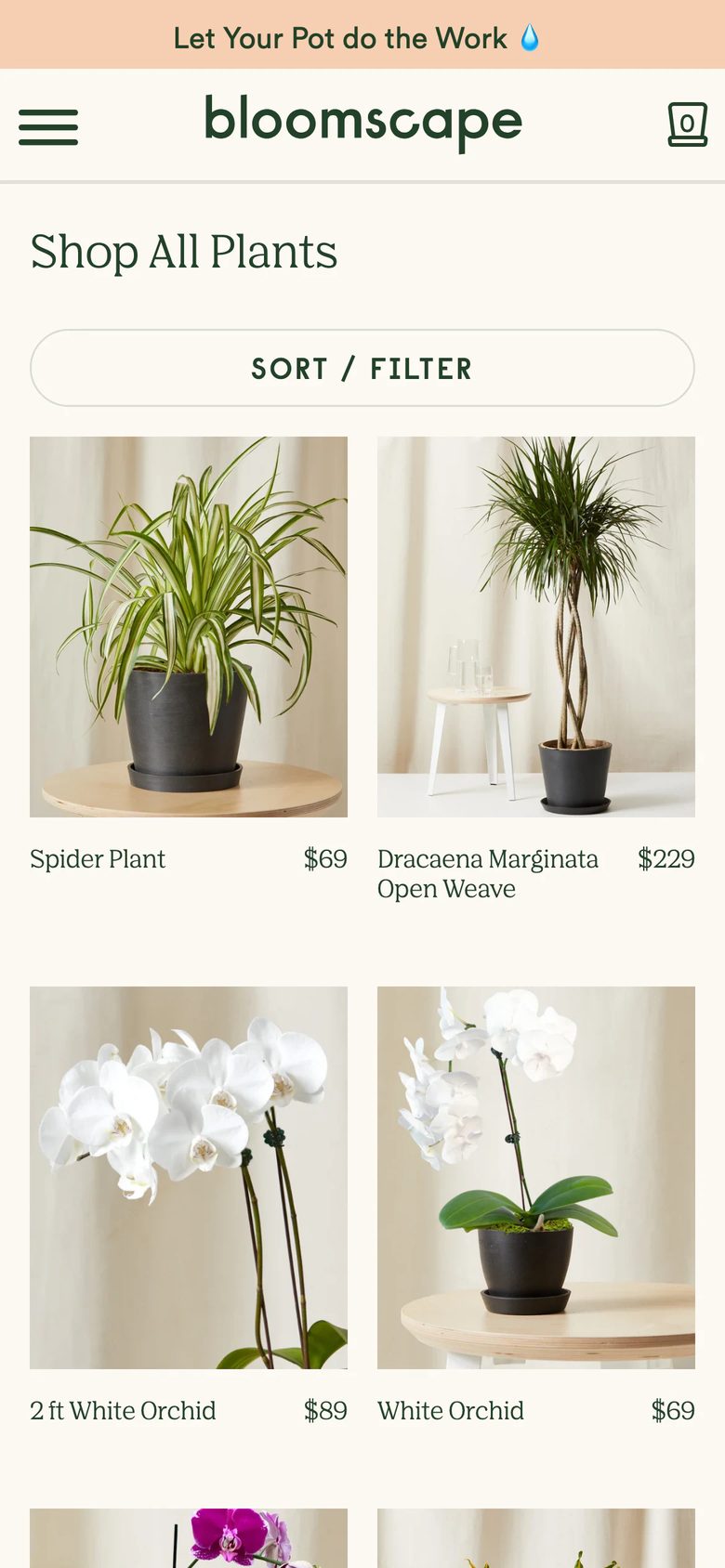 Mobile catalog of Bloomscape