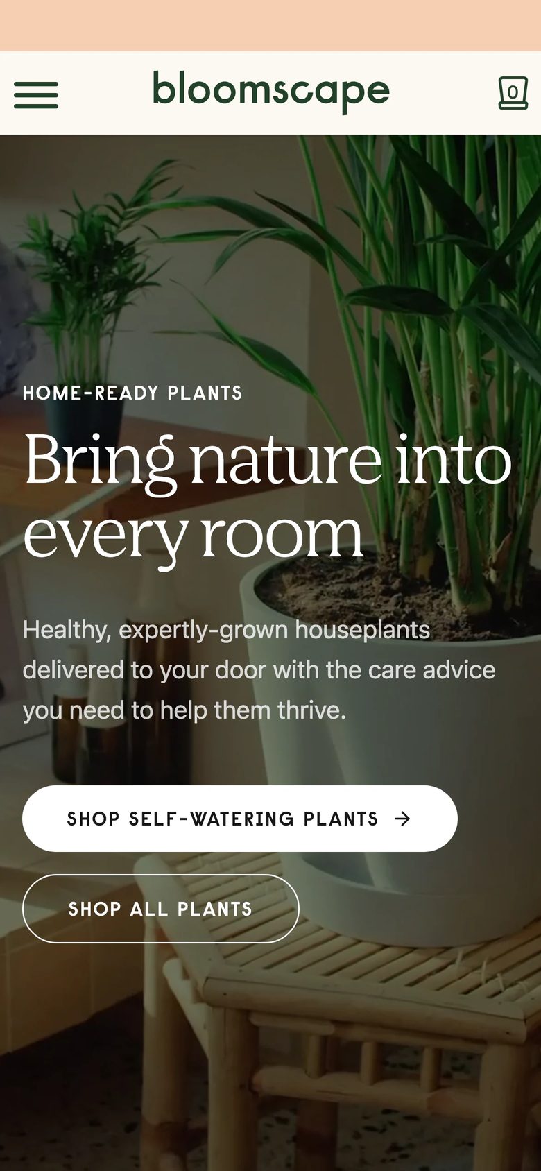 Mobile homepage of Bloomscape