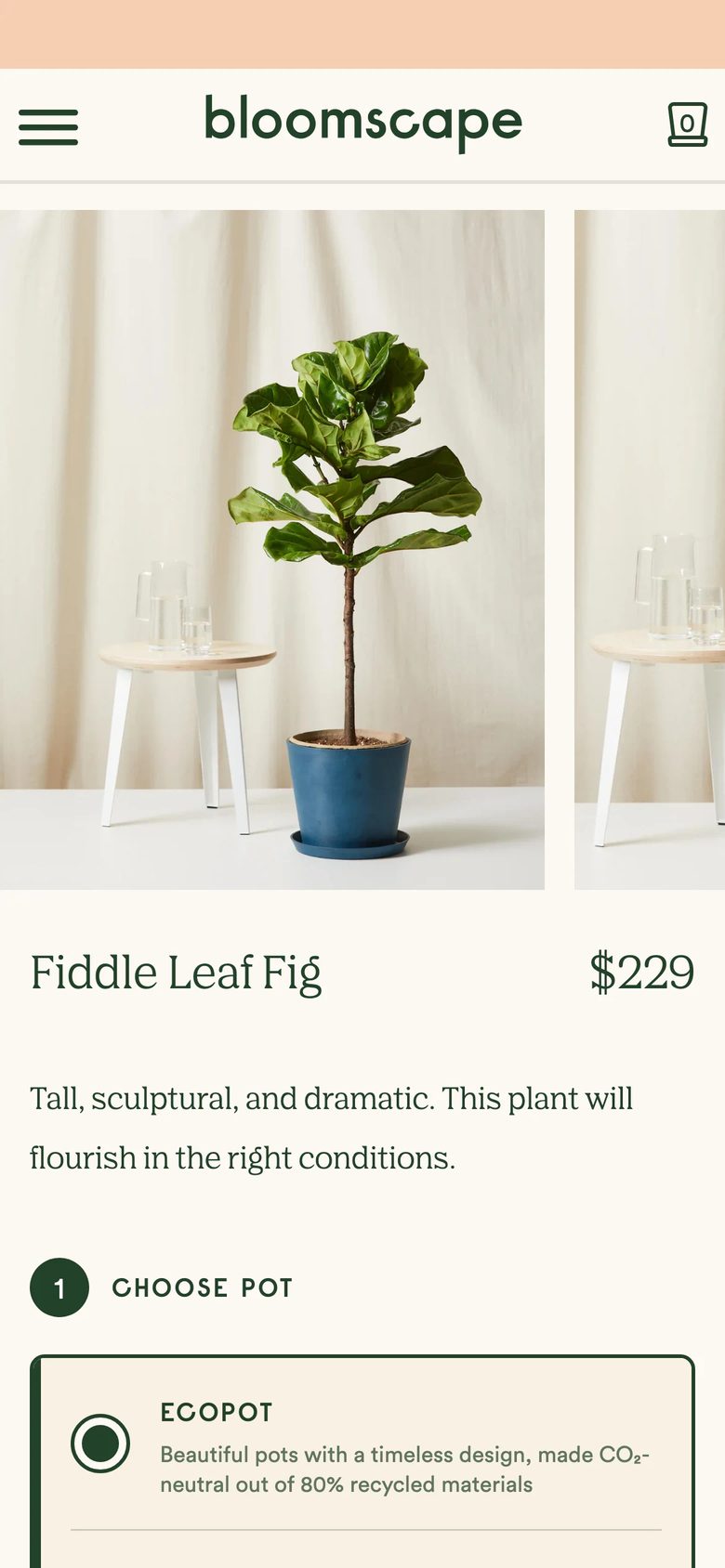 Mobile product page of Bloomscape