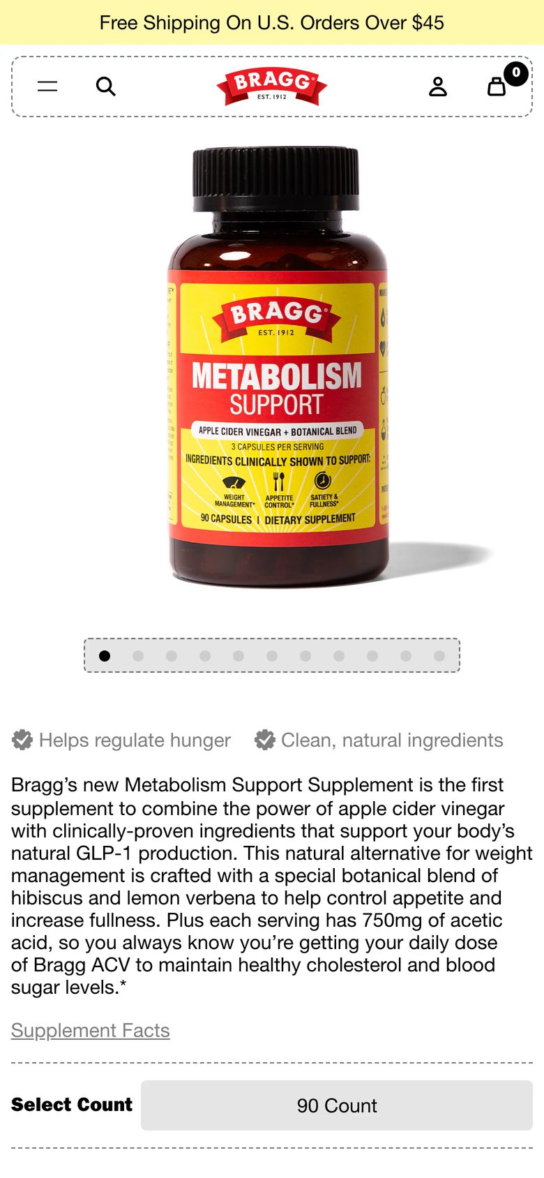 Mobile product page of Bragg