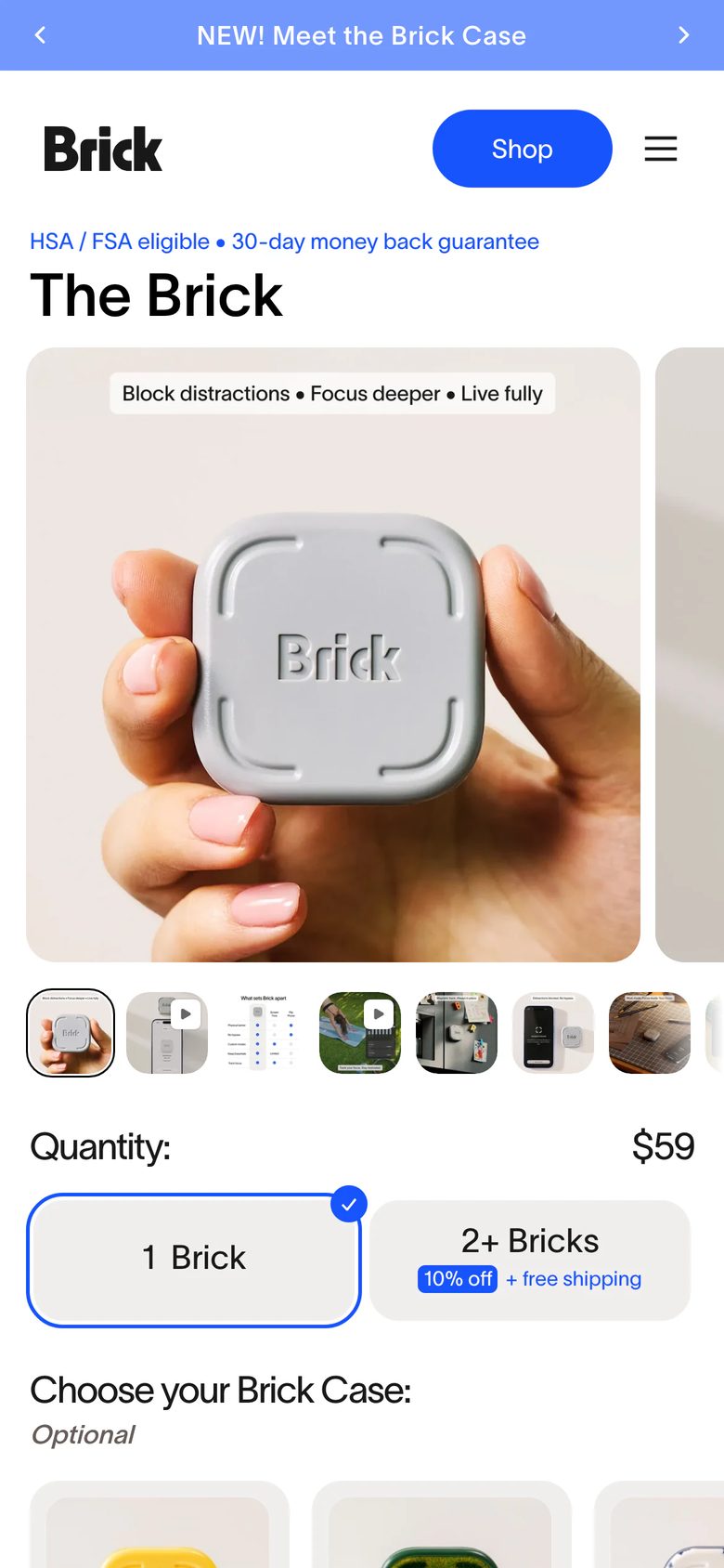 Mobile product page of Brick